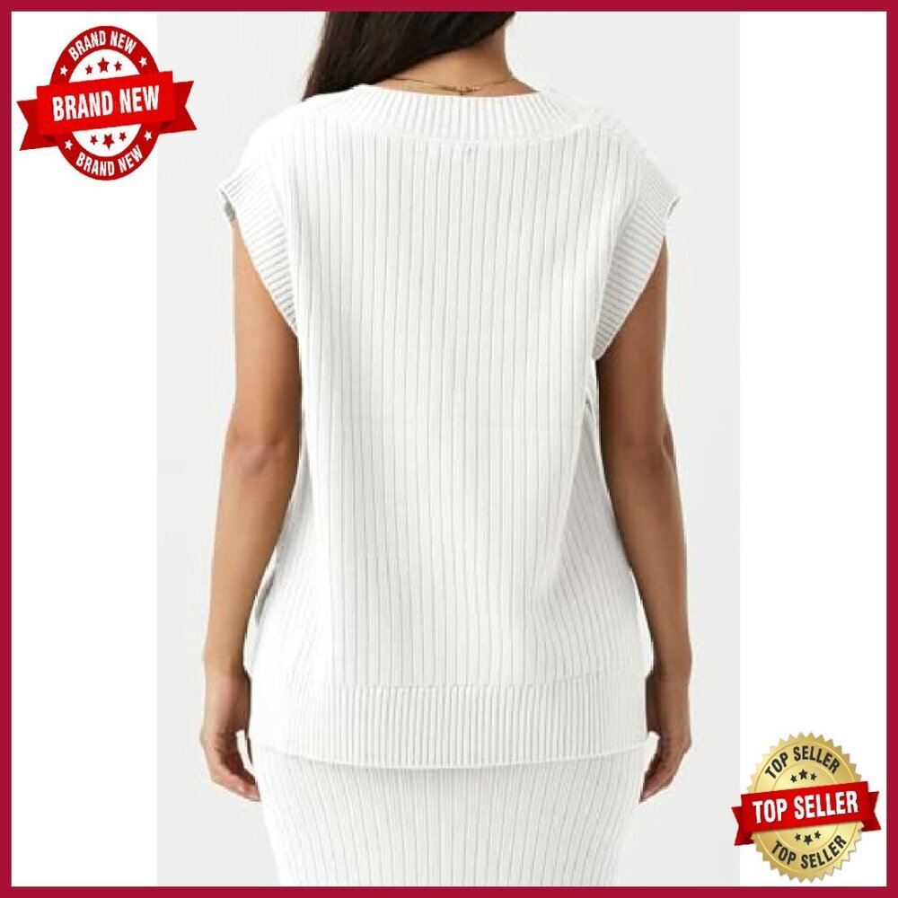 Oversized Ribbed Knit Sweater Vest V-Neck Sleeveless Pullover Tank Top - Picture 5 of 8